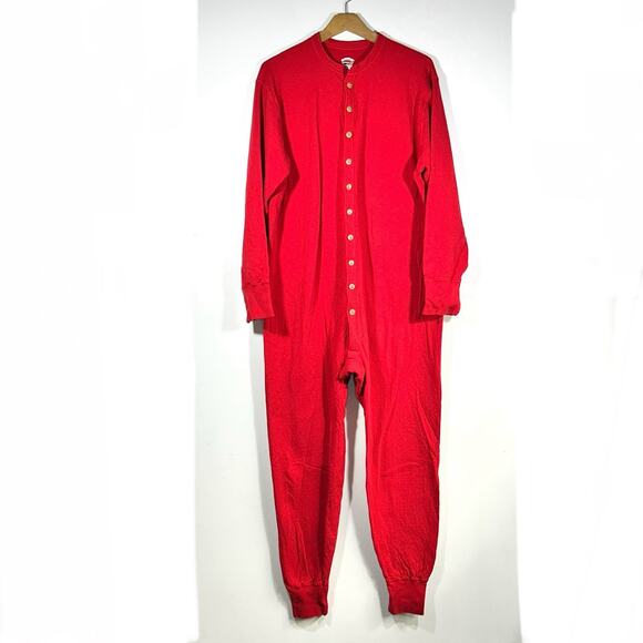 DUOFOLD Union Suit Cotton Wool Long Johns Thermal Underwear Mens XL Red - Picture 1 of 8